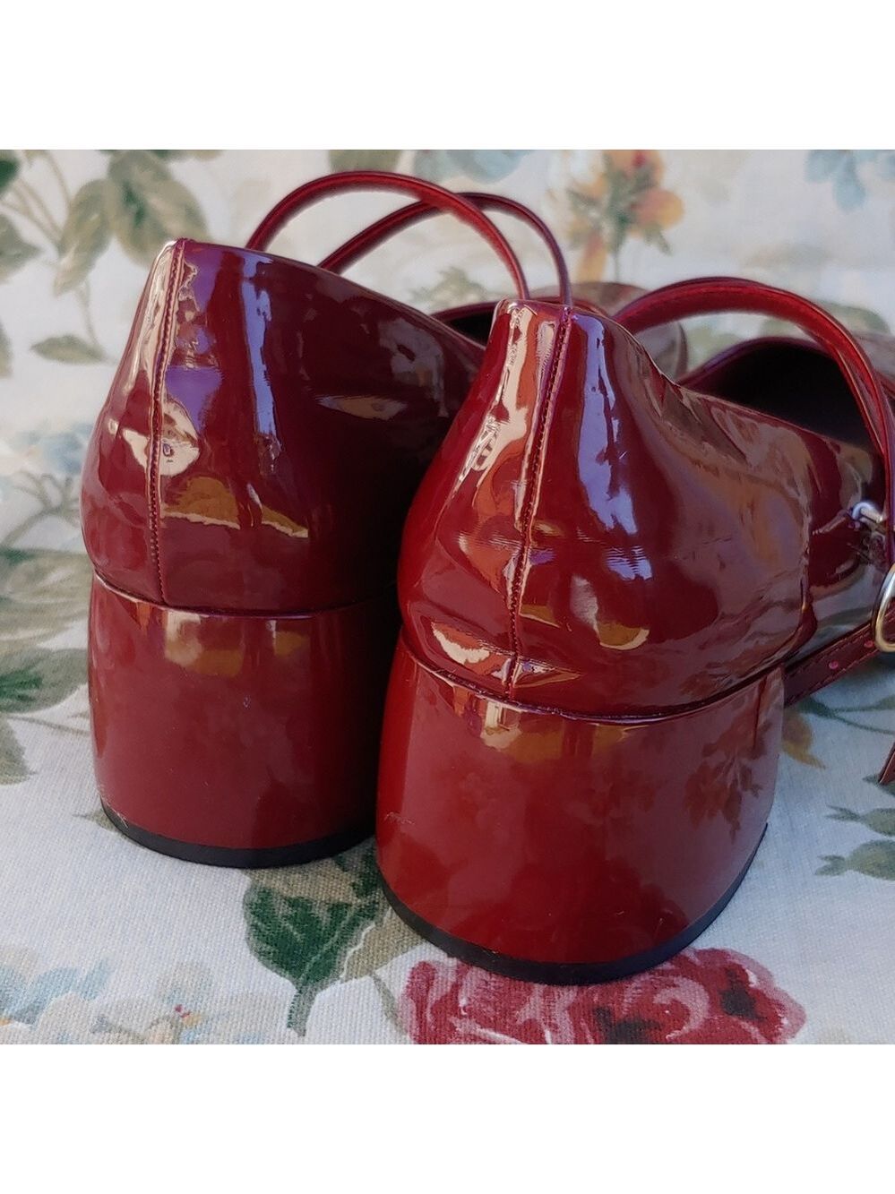 Women's Patent Burgundy Mary Jane Shoes with Block Heels size US 10 Euro 41 - Picture 15 of 17